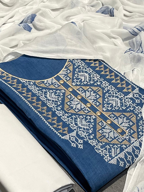 SALWAR STUDIO Abstract Embroidered Pure Cotton Unstitched Dress Material