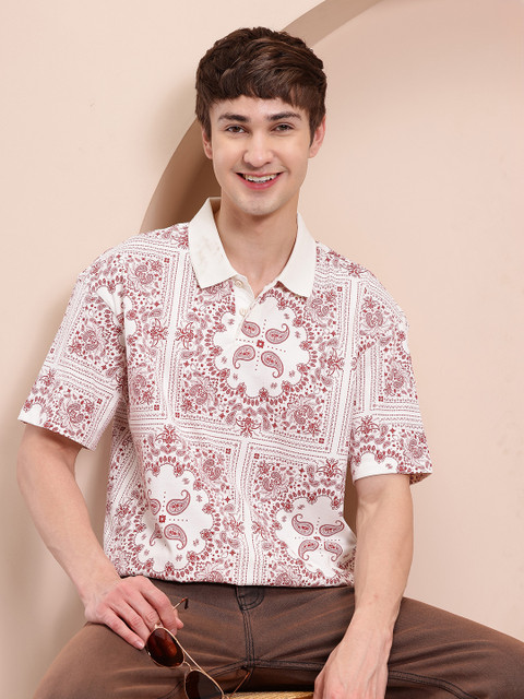 Mast & Harbour Men Printed Polo Collar Relaxed Fit T-shirt