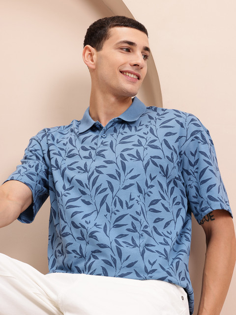 Mast & Harbour Men Floral Polo Collar Pure Cotton Relaxed Fit T-shirt