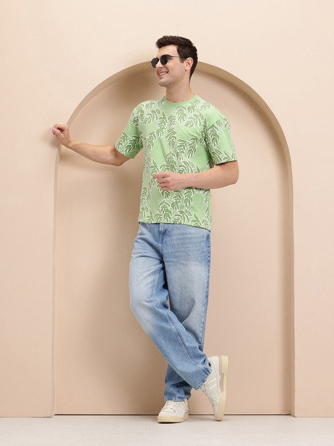 Mast & Harbour Conversational Print Drop-Shoulder Sleeves Relaxed Fit T-shirt