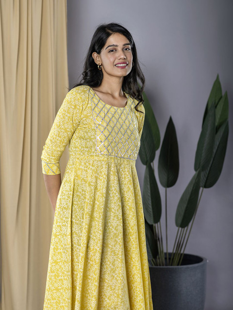 KALINI Women Ethnic Printed Pure Cotton Round Neck Fit and Flare Dress with Dupatta - Image 7