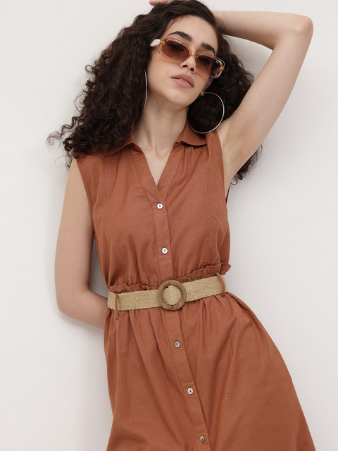 The Roadster Life Co. Pure Cotton Belted Shirt Midi Dress