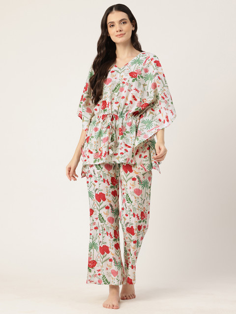 ETC Floral Printed Pure Cotton Kaftan Night Suit