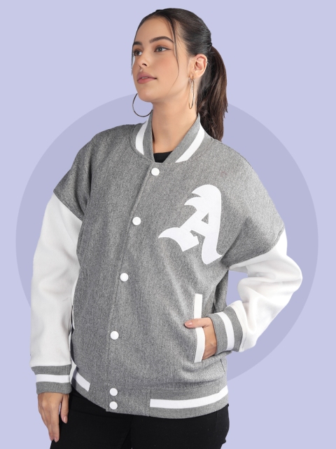 The Roadster Lifestyle Co Oversized Fit Winter Wear Varsity Jacket With Ribbed Cuffs