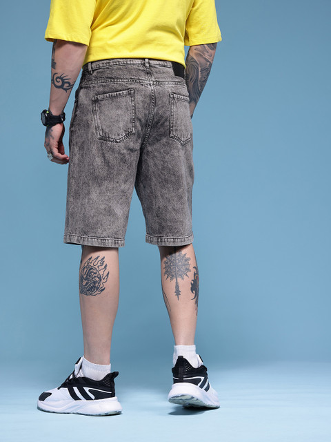 HERE&NOW Men Pure Cotton Graphic Printed Relaxed Fit Denim Shorts - Image 4