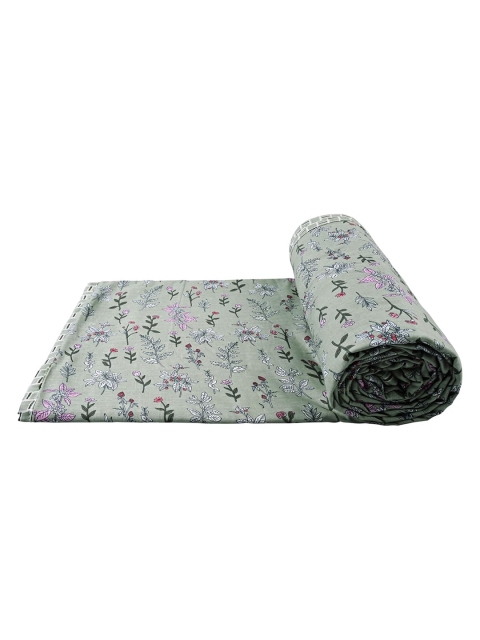 Trance Home Linen Green & Red Floral Cotton 150 GSM Reversible Double Bed Dohar - Image 3