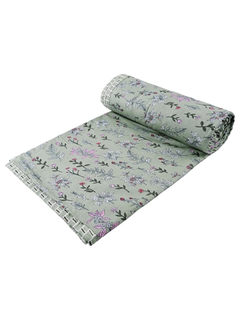 Trance Home Linen Green & Red Floral Cotton 150 GSM Reversible Double Bed Dohar - Image 2