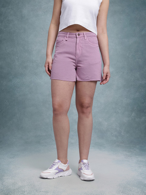 The Roadster Life Co. Women High-Rise Wide Leg Pure Cotton Frayed Denim Shorts - Image 2