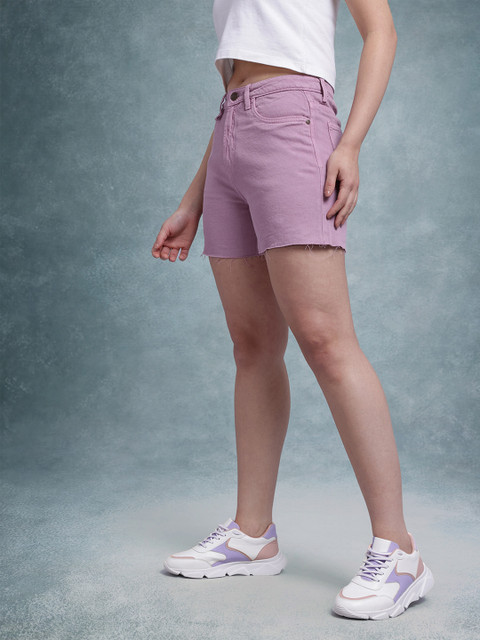 The Roadster Life Co. Women High-Rise Wide Leg Pure Cotton Frayed Denim Shorts - Image 3