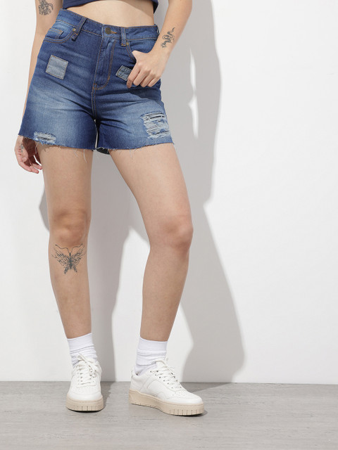 The Roadster Life Co. Women Loose Fit High-Rise Pure Cotton Denim Shorts