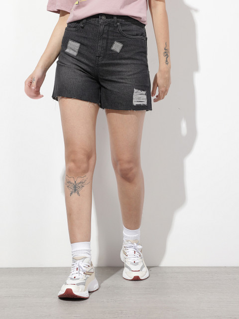 The Roadster Life Co. Women Loose Fit High-Rise Pure Cotton Denim Shorts