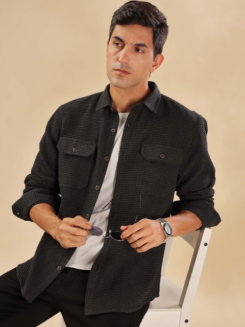 HERE&NOW Men Spread Collar Micro Checked Cotton Casual Shirt