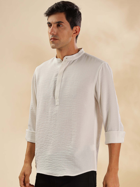 HERE&NOW Mandarin Collar Straight Short Kurta - Image 2