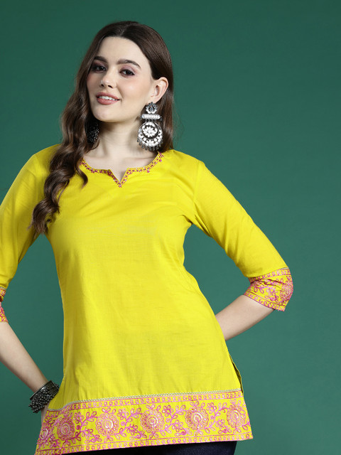 Sangria Woven Design Sequinned Short Kurti