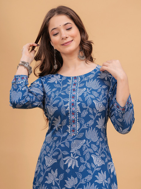 PURSHOTTAM WALA Floral Printed Gotta Patti Straight Kurta