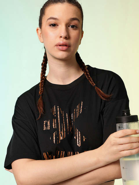 HRX by Hrithik Roshan ACTIVE-GODDESS Brand Logo Rapid Dry Training Boxy Fit Crop T-shirt