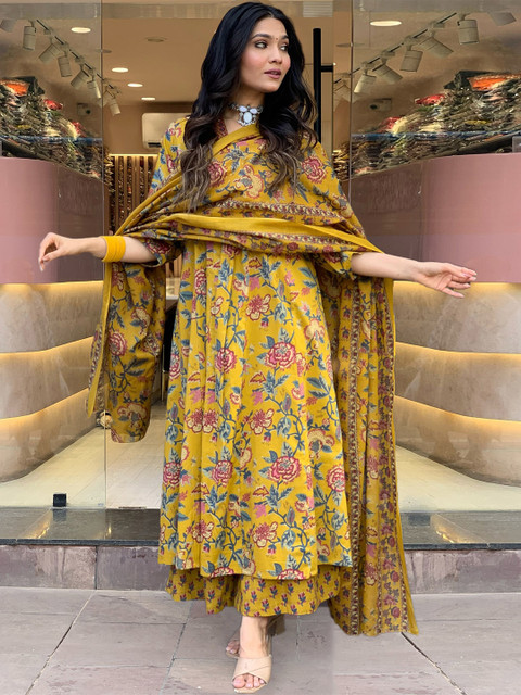 GoSriKi Women Floral Printed V-Neck Anarkali Kurta with Palazzos & With Dupatta - Image 6