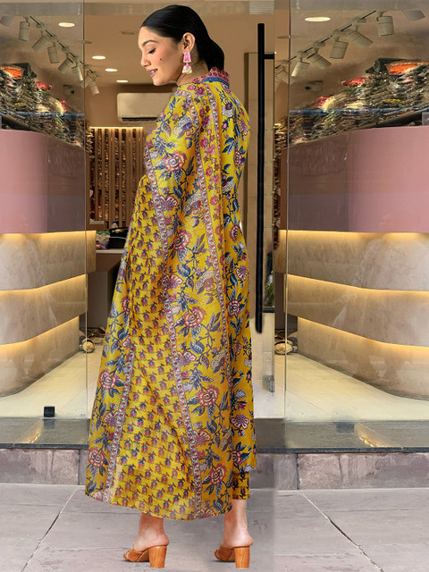 GoSriKi Women Floral Printed V-Neck Anarkali Kurta with Palazzos & With Dupatta - Image 2