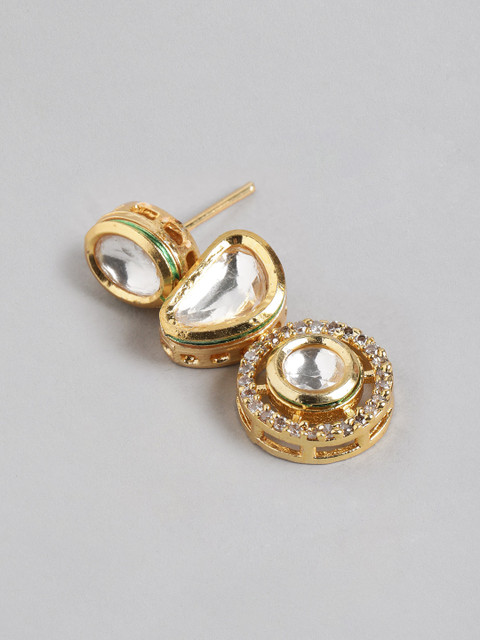 Anouk Gold Plated Kundan Studded Contemporary Drop Earrings - Image 3