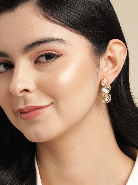Anouk Gold Plated Kundan Studded Contemporary Drop Earrings