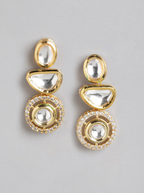 Anouk Gold Plated Kundan Studded Contemporary Drop Earrings - Image 2
