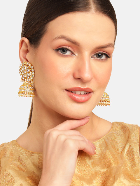 Anouk Gold Plated Artificial Stones and Beads Dome Shaped Jhumkas