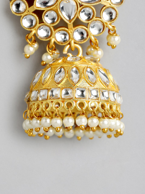 Anouk Gold Plated Artificial Stones and Beads Dome Shaped Jhumkas - Image 4