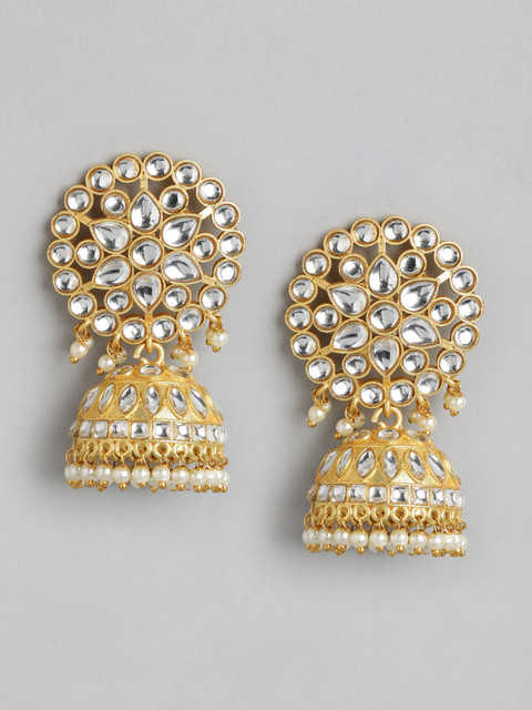 Anouk Gold Plated Artificial Stones and Beads Dome Shaped Jhumkas - Image 2