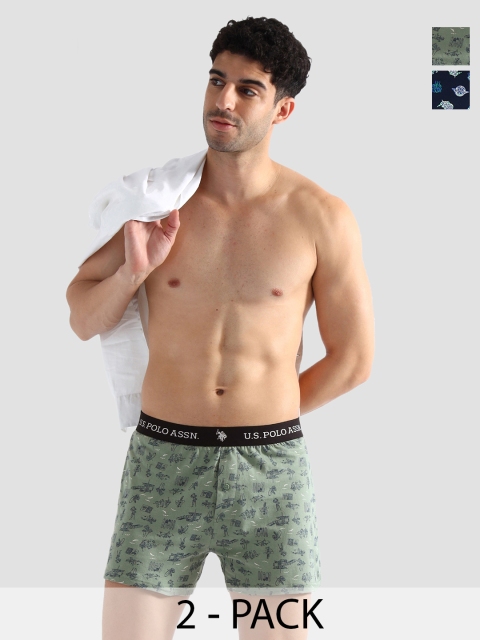 U.S. Polo Assn. Pack Of 2 Printed Pure Cotton Mid-Rise BoxersOEX09-ND0-P2