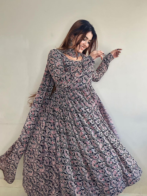 Tulip Eden Women Paisley Printed Gotta Patti Georgette Anarkali Kurta