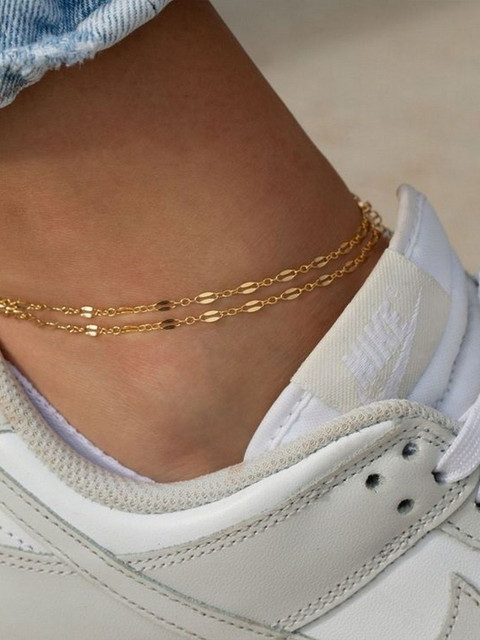 VAMA Women Gold Plated Double Layered Leg Anklet Chain Anklets