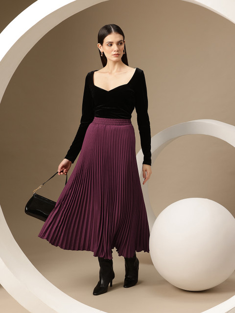 Chemistry Accordion Pleated Flared Midi Skirt