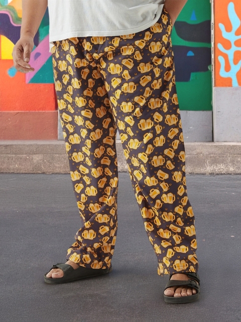 Bewakoof Plus Men Abstract Printed Pure Cotton Plus Size Lounge Pant