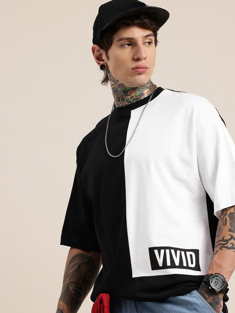 HERE&NOW Relaxed Fit Colourblocked Pure Cotton T-shirt