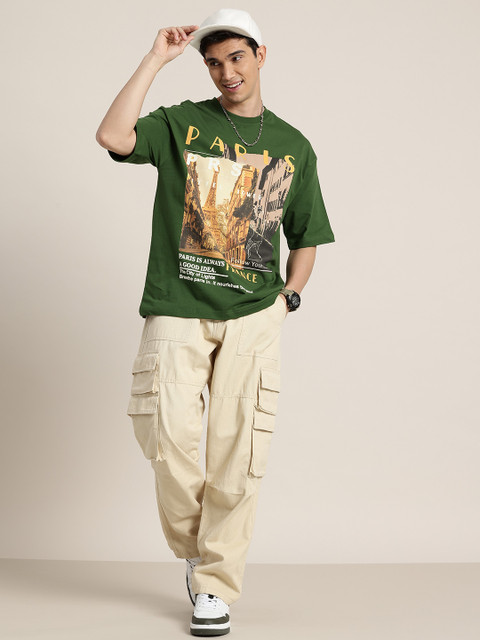 HERE&NOW Printed Drop-Shoulder Sleeves Oversized Pure Cotton T-shirt - Image 5