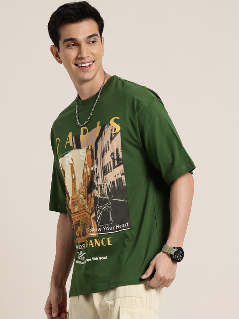 HERE&NOW Printed Drop-Shoulder Sleeves Oversized Pure Cotton T-shirt - Image 3