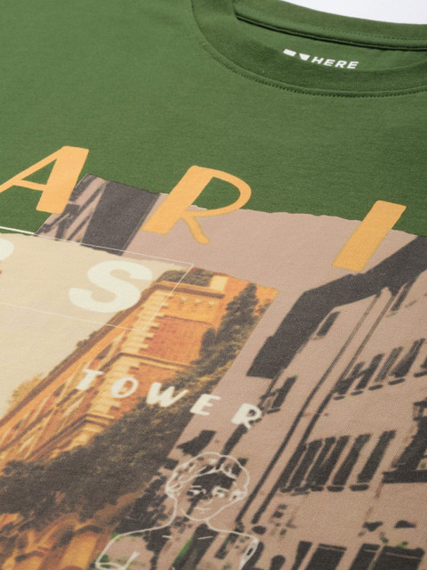 HERE&NOW Printed Drop-Shoulder Sleeves Oversized Pure Cotton T-shirt - Image 2