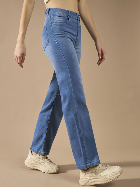 DOLCE CRUDO Women Wide Leg Light Fade Stretchable Jeans