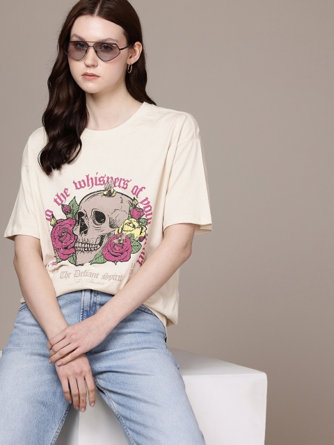 The Roadster Life Co. Graphic Printed Drop-Shoulder Sleeves Relaxed Pure Cotton T-shirt