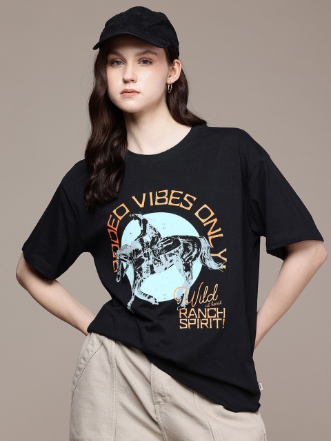 The Roadster Life Co. Graphic Printed Drop-Shoulder Sleeves Relaxed Pure Cotton T-shirt