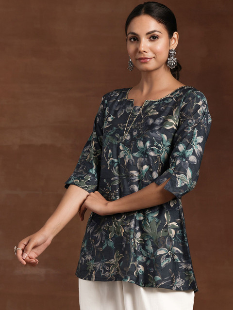 Libas Floral Yoke Design Sequinned Sequinned Kurti - Image 4