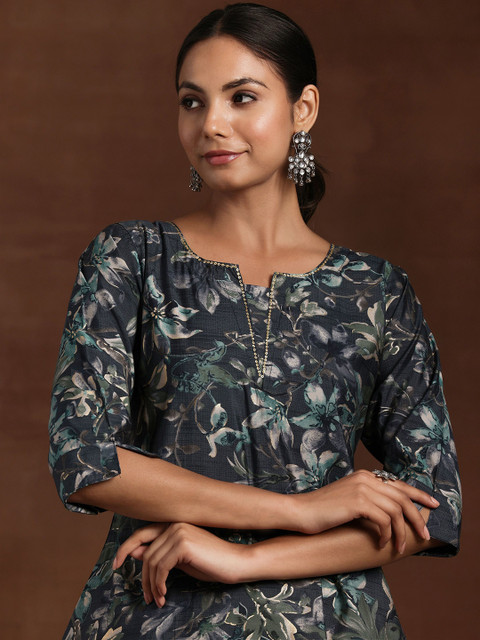 Libas Floral Yoke Design Sequinned Sequinned Kurti - Image 3