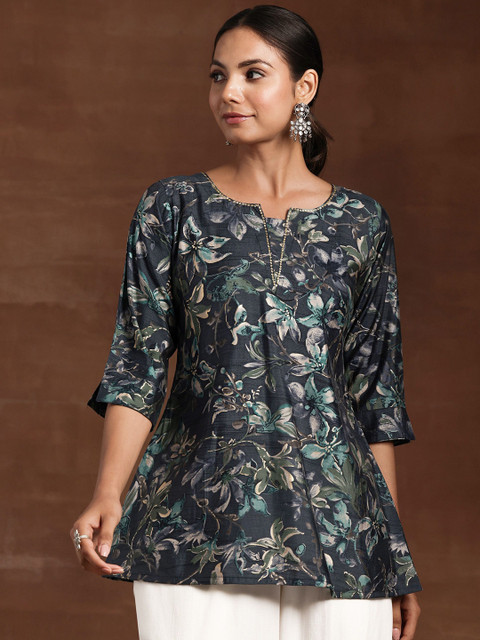 Libas Floral Yoke Design Sequinned Sequinned Kurti - Image 2