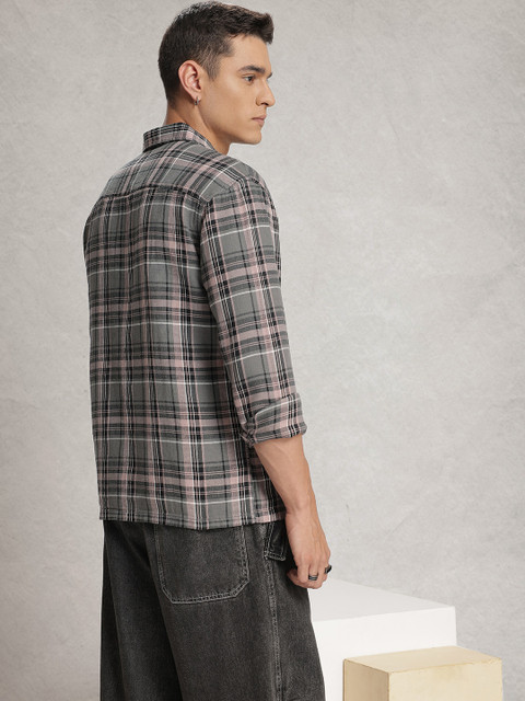 WROGN Comfort Fit Tartan Checks Pure Cotton Casual Shirt - Image 5