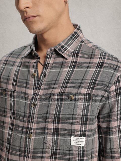 WROGN Comfort Fit Tartan Checks Pure Cotton Casual Shirt - Image 2
