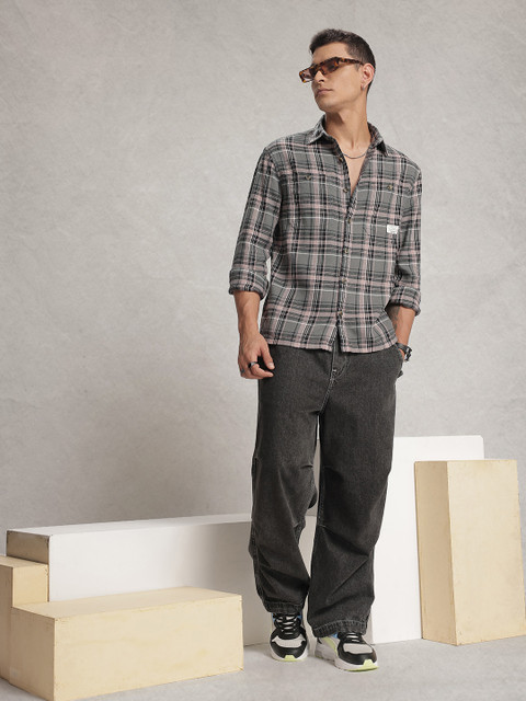 WROGN Comfort Fit Tartan Checks Pure Cotton Casual Shirt - Image 6