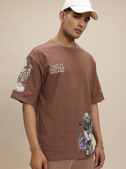 The Roadster Life Co. Printed Drop-Shoulder Sleeves Relaxed Cotton T-shirt