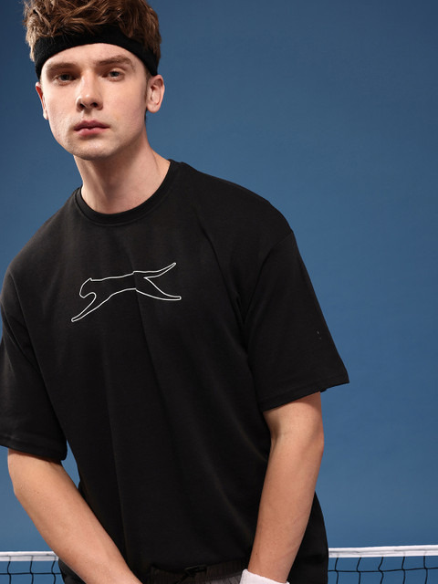 Slazenger Brand Logo Printed Drop-Shoulder Sleeves Relaxed Fit Pure Cotton T-shirt
