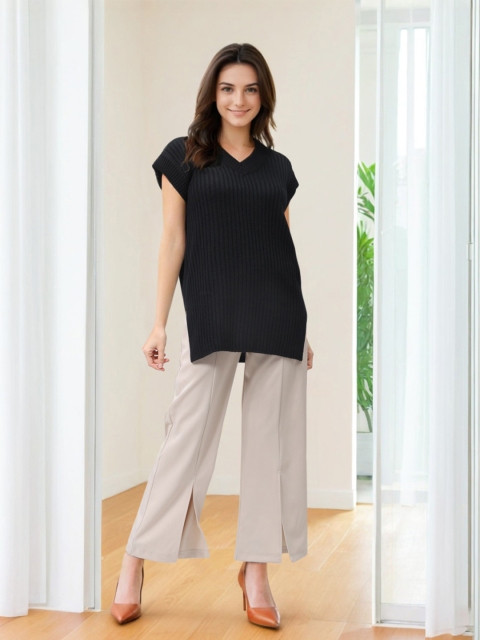 Freehand by The Indian Garage Co Women Ribbed V- Neck Pullover Sweater - Image 4