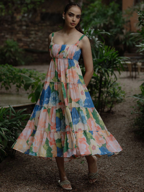 anayna Women Floral Printed Midi Ethnic Dresses